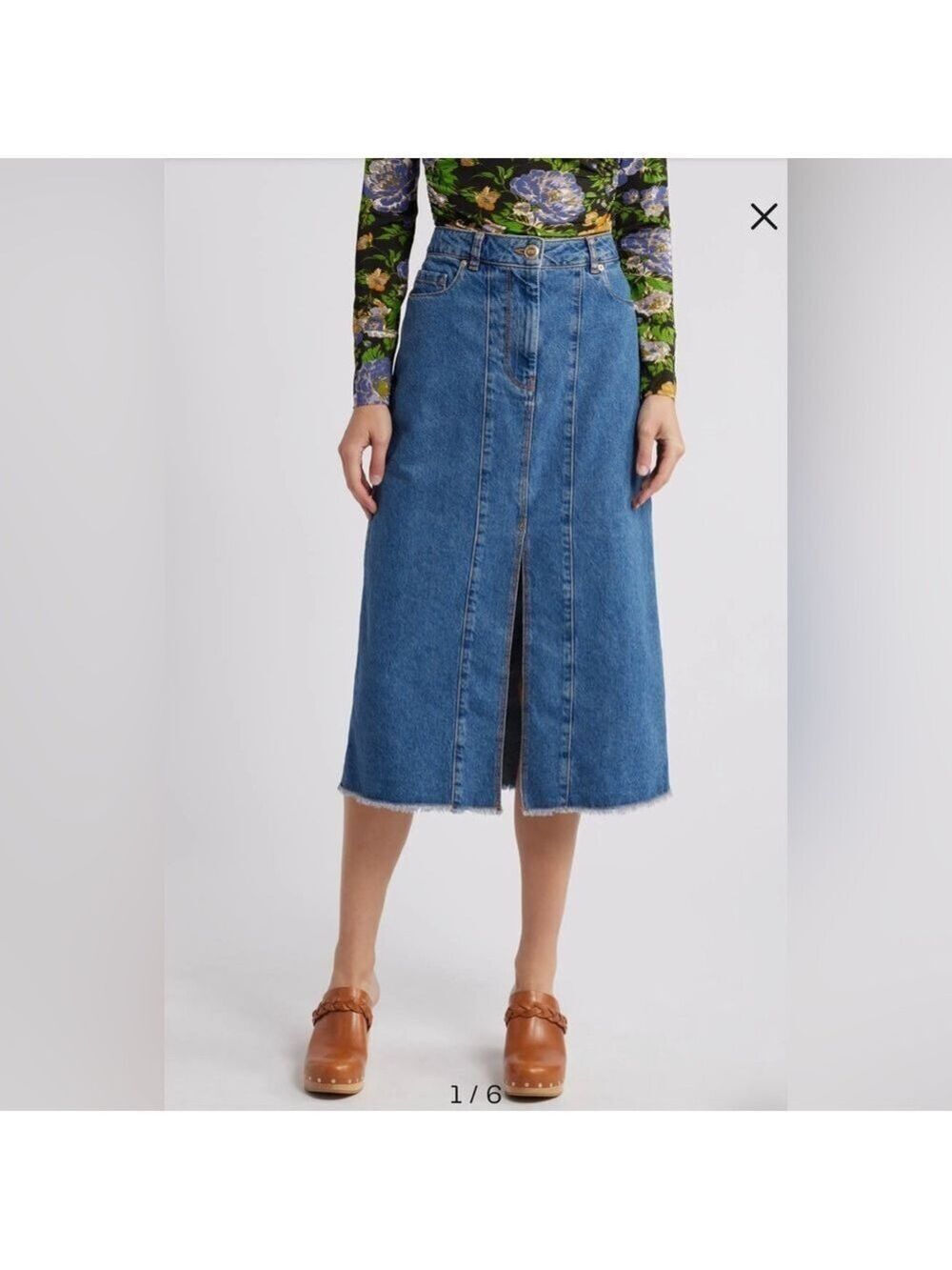 Farm Rio Denim Midi Skirt